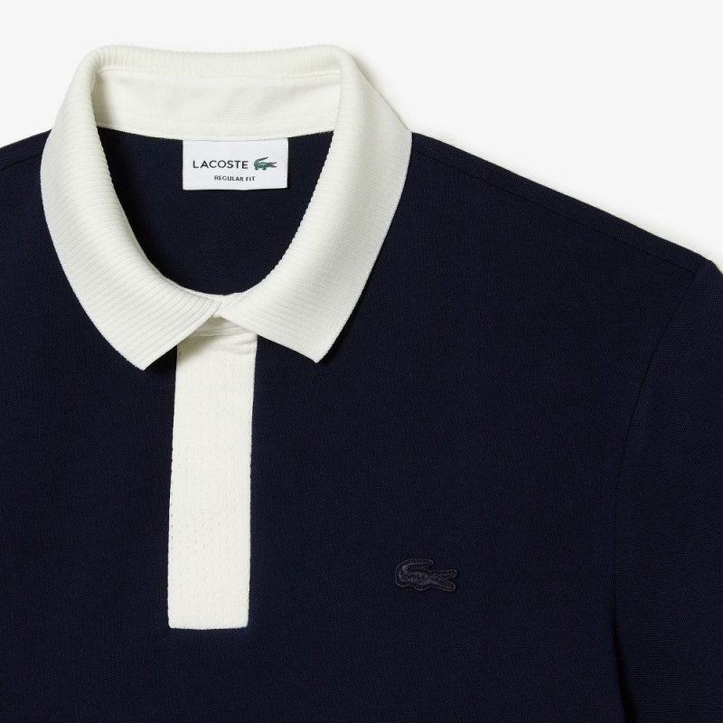 Men's Lacoste Petit Piqué Smart Paris Polo Shirts Navy Blue White | IFD316958