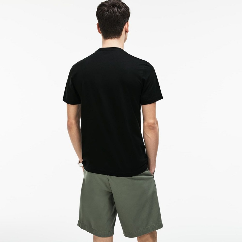 Men's Lacoste Pima Cotton Henley T-Shirt Black | OVT187349