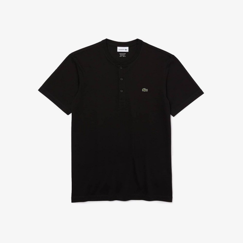 Men's Lacoste Pima Cotton Henley T-Shirt Black | OVT187349