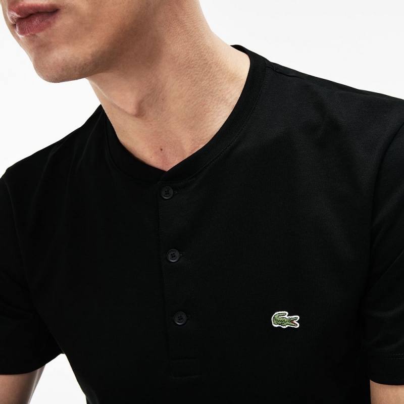 Men's Lacoste Pima Cotton Henley T-Shirt Black | OVT187349