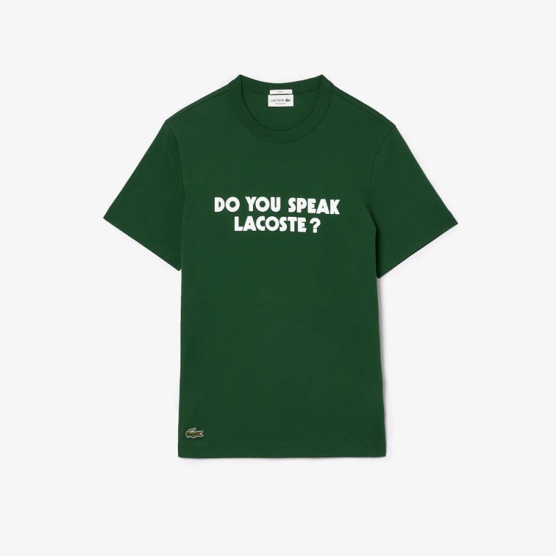 Men's Lacoste Piqué Effect Slogan Cotton Jersey T-Shirt Pine green | UGR506924