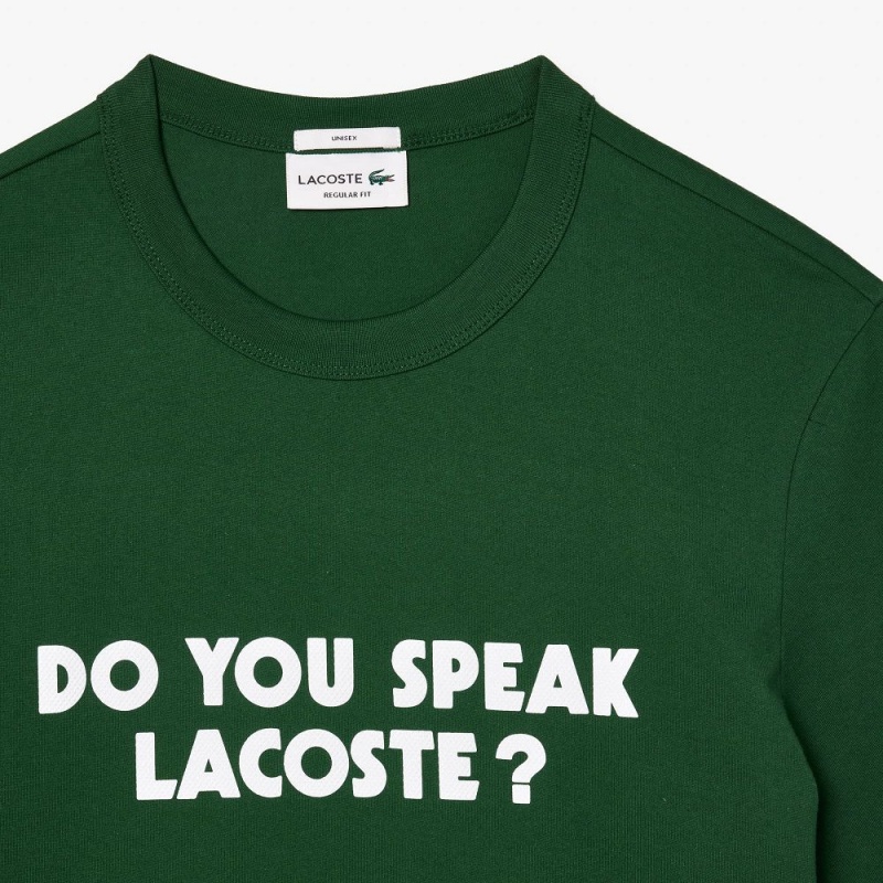 Men's Lacoste Piqué Effect Slogan Cotton Jersey T-Shirt Pine green | UGR506924