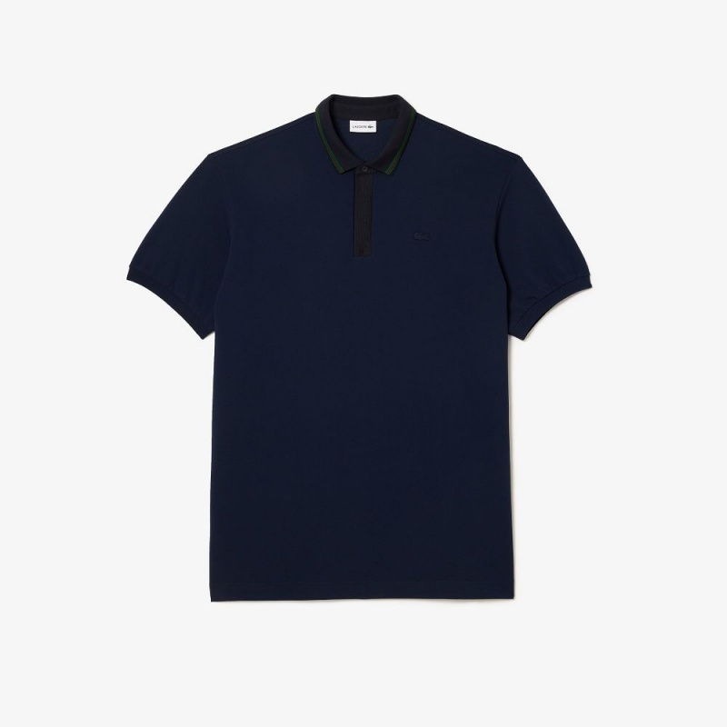 Men\'s Lacoste Plus Size - Tall - Striped Piqué Collar Polo Shirts Navy Blue | DFQ801793