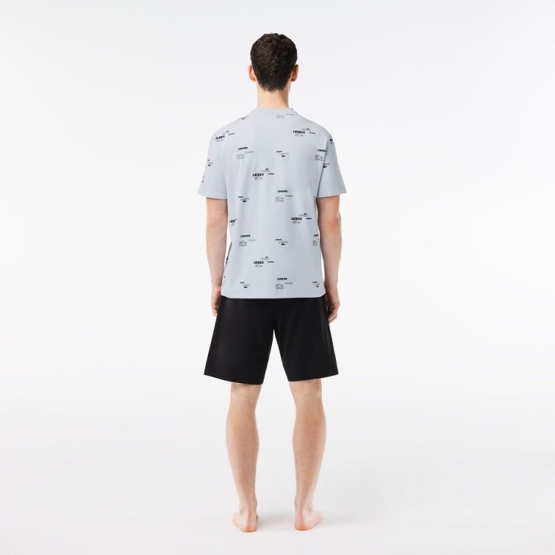 Men's Lacoste Print Top Set Pajamas Light Blue Black | STR504673