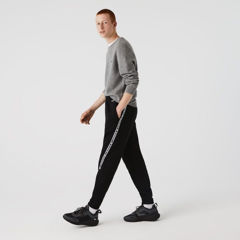 Men's Lacoste Printed Bands Sweatpants Black | PZS371962