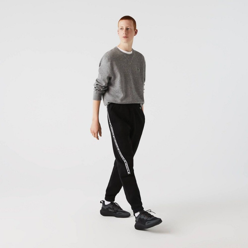 Men's Lacoste Printed Bands Sweatpants Black | PZS371962