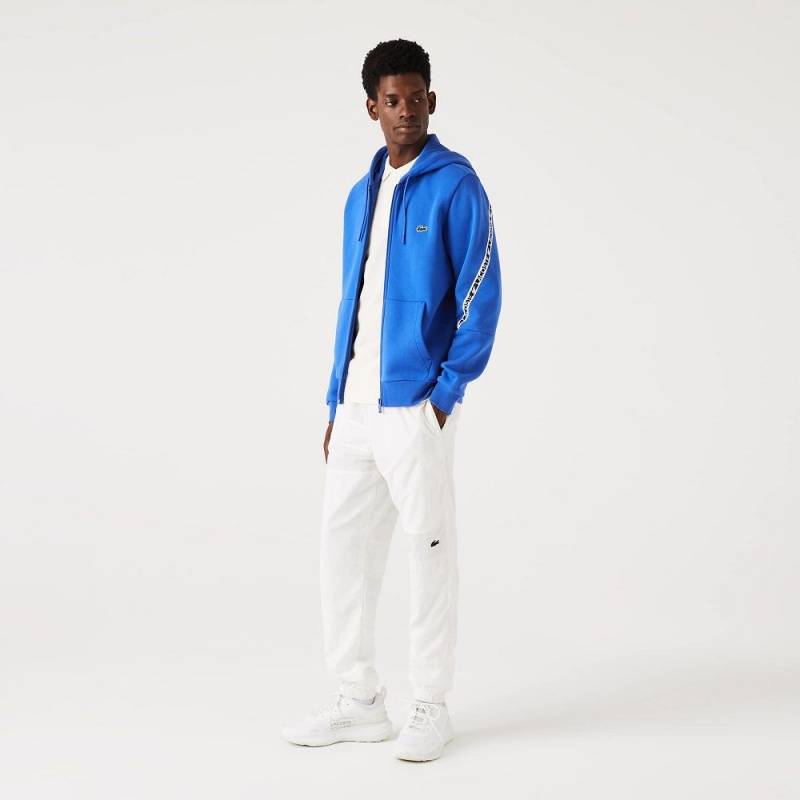 Men's Lacoste Printed Bands Zip-Up Hoodie Blue | JVF457123