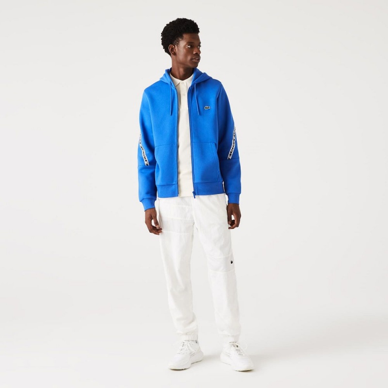 Men's Lacoste Printed Bands Zip-Up Hoodie Blue | JVF457123