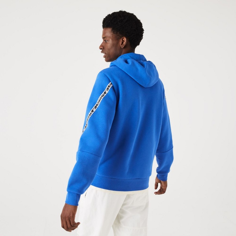 Men's Lacoste Printed Bands Zip-Up Hoodie Blue | JVF457123