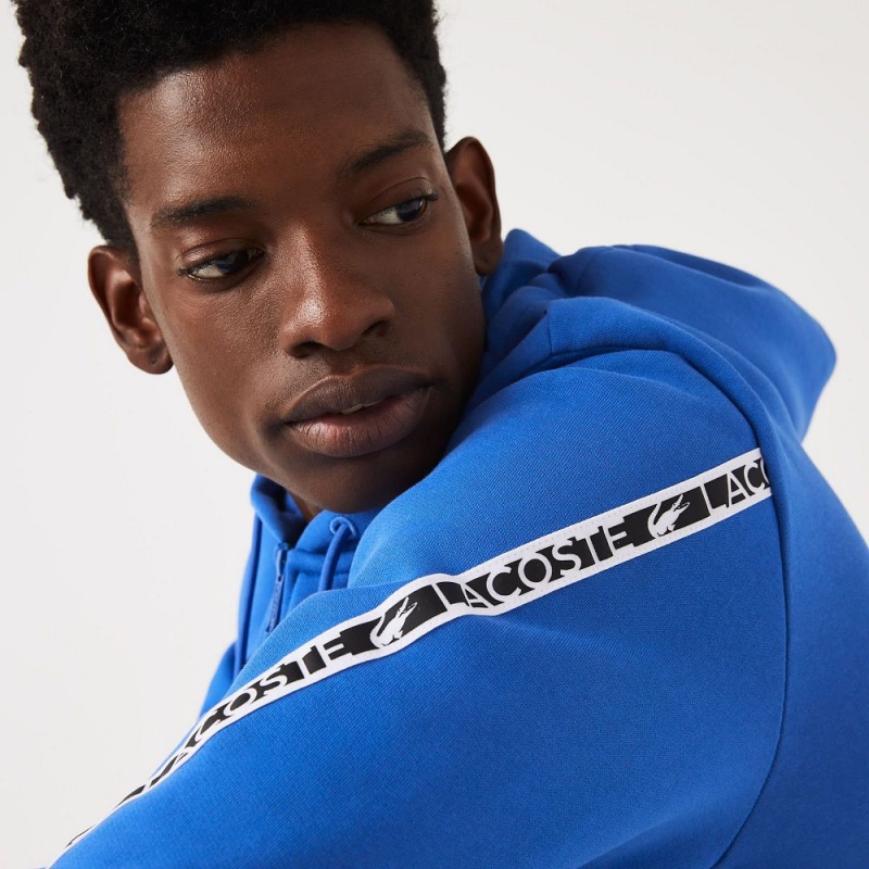 Men's Lacoste Printed Bands Zip-Up Hoodie Blue | JVF457123