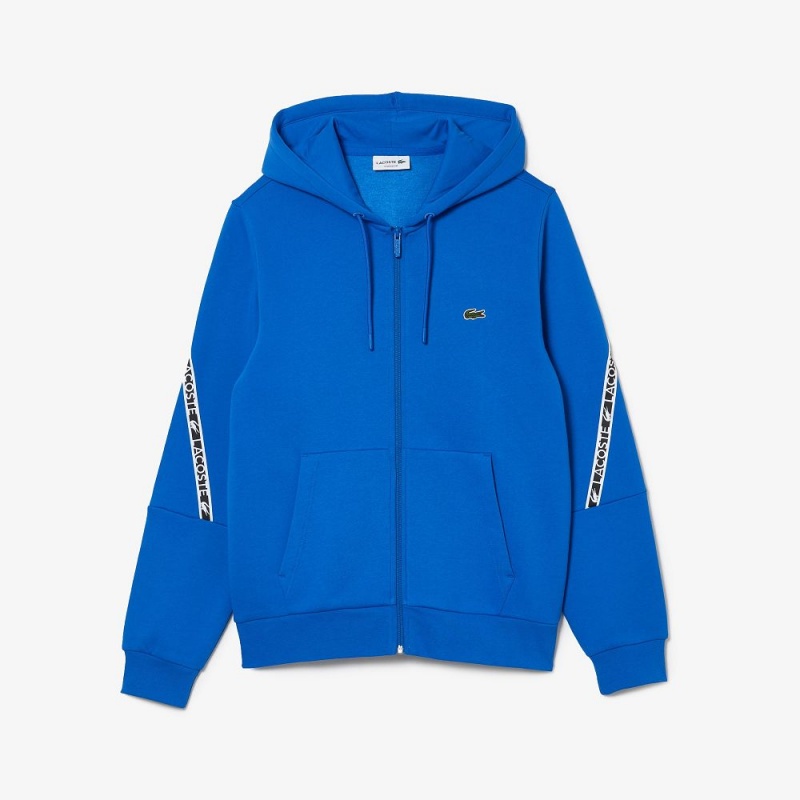 Men's Lacoste Printed Bands Zip-Up Hoodie Blue | JVF457123