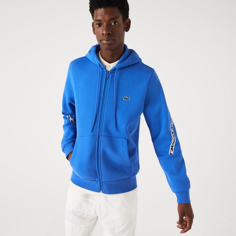 Men's Lacoste Printed Bands Zip-Up Hoodie Blue | JVF457123