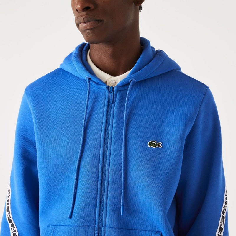 Men's Lacoste Printed Bands Zip-Up Hoodie Blue | JVF457123