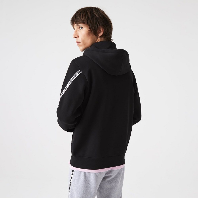 Men's Lacoste Printed Bands Zip-Up Hoodie Black | GPQ356804