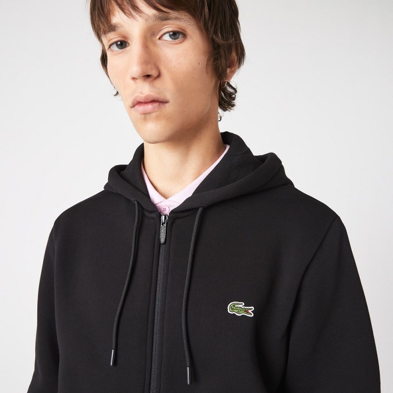 Men's Lacoste Printed Bands Zip-Up Hoodie Black | GPQ356804