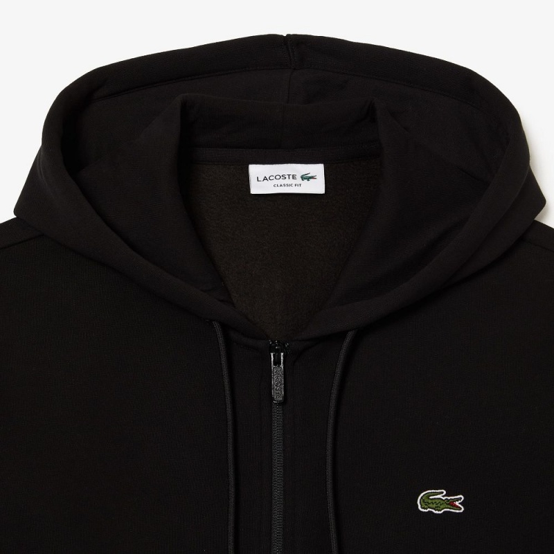 Men's Lacoste Printed Bands Zip-Up Hoodie Black | GPQ356804