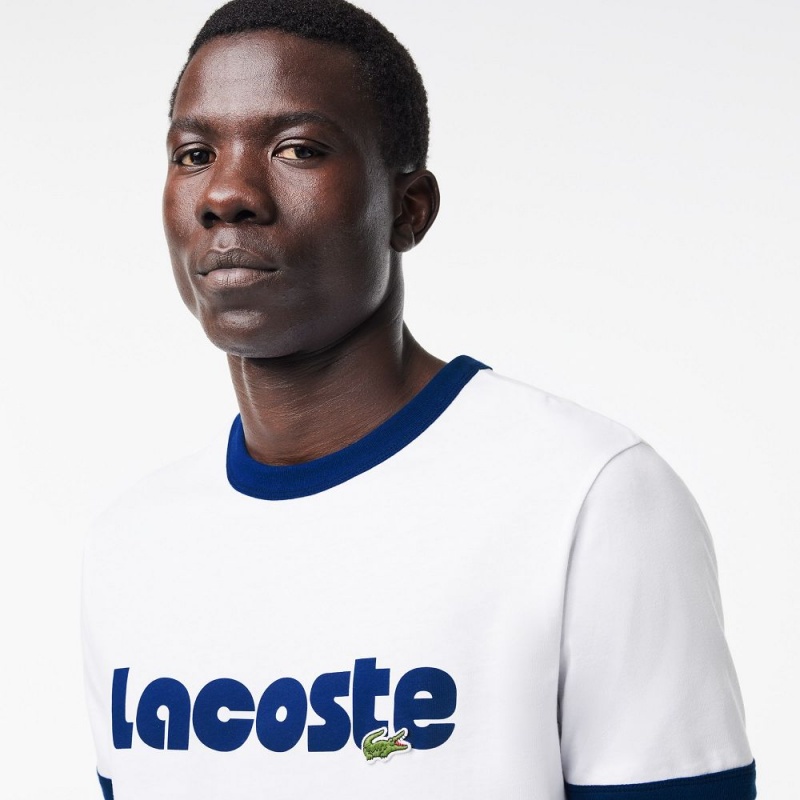 Men's Lacoste Printed Contrast Accent T-Shirt White Blue | HJY548067