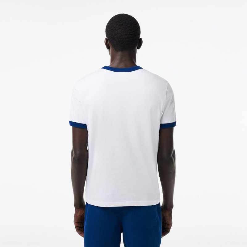 Men's Lacoste Printed Contrast Accent T-Shirt White Blue | HJY548067