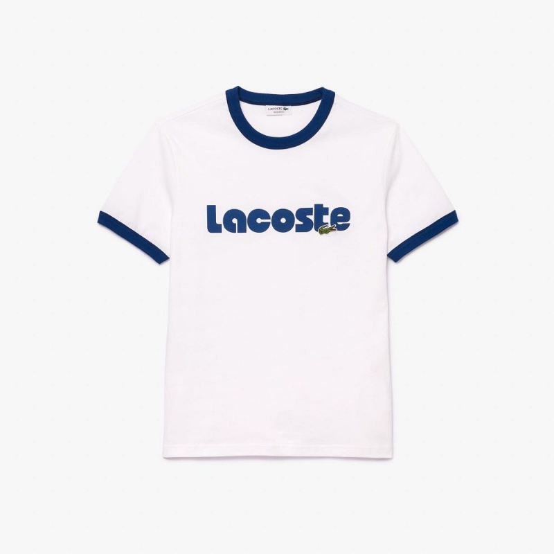 Men's Lacoste Printed Contrast Accent T-Shirt White Blue | HJY548067