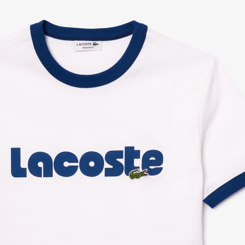 Men's Lacoste Printed Contrast Accent T-Shirt White Blue | HJY548067