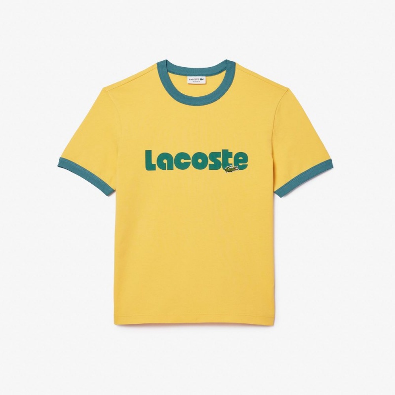 Men's Lacoste Printed Contrast Accent T-Shirt Yellow Blue | ZTO917825