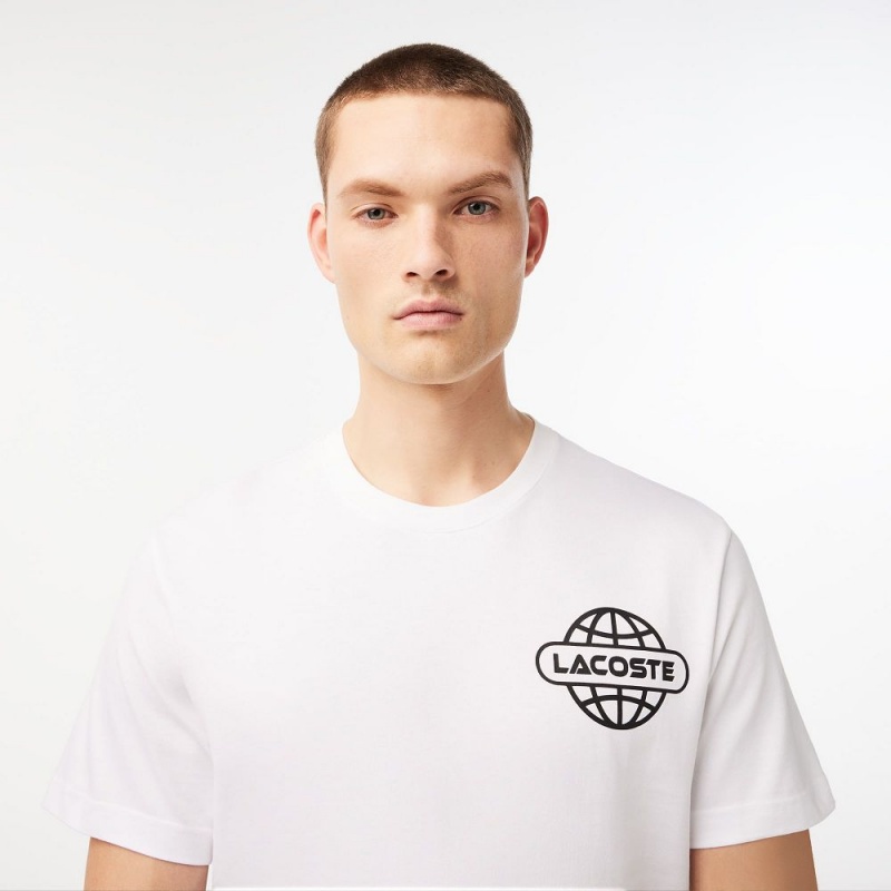 Men's Lacoste Printed Heavy Cotton Jersey T-Shirt White | LDJ014982