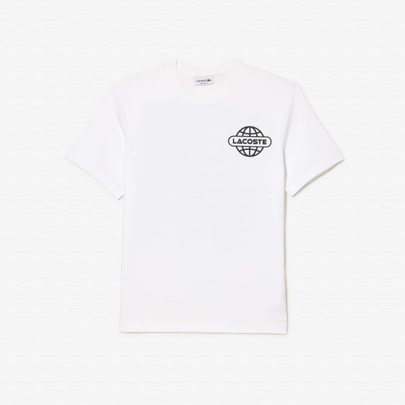 Men's Lacoste Printed Heavy Cotton Jersey T-Shirt White | LDJ014982