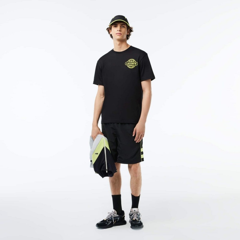 Men's Lacoste Printed Heavy Cotton Jersey T-Shirt Black | NWV836147