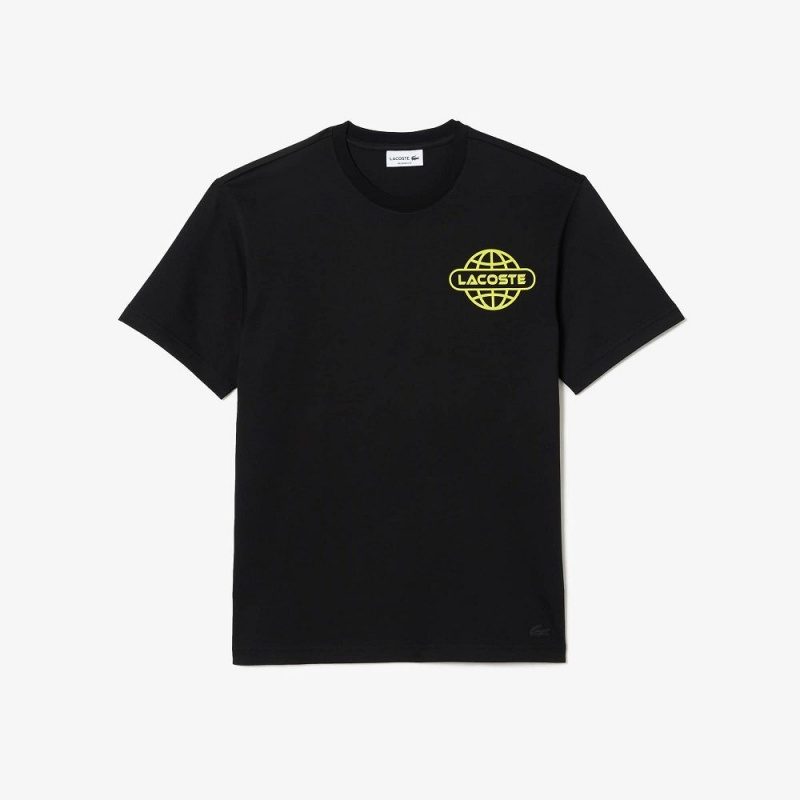 Men's Lacoste Printed Heavy Cotton Jersey T-Shirt Black | NWV836147