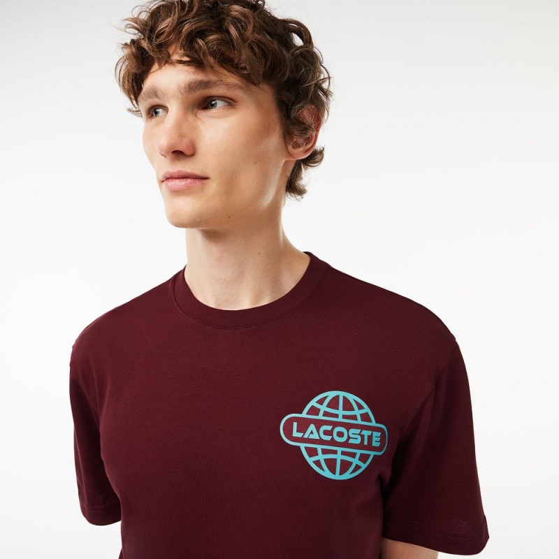 Men's Lacoste Printed Heavy Cotton Jersey T-Shirt Bordeaux | CAD689374