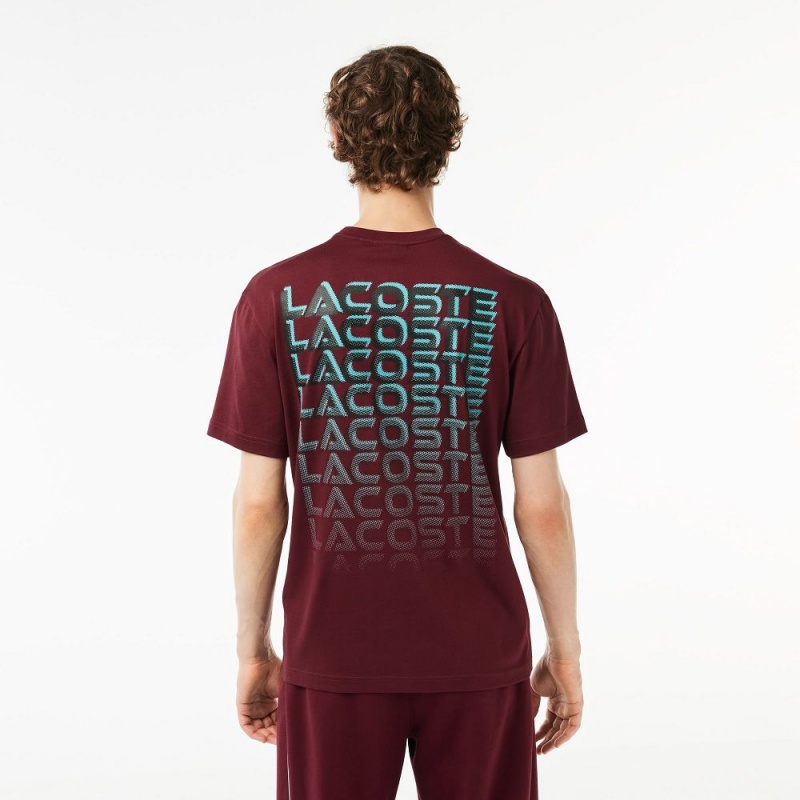 Men's Lacoste Printed Heavy Cotton Jersey T-Shirt Bordeaux | CAD689374