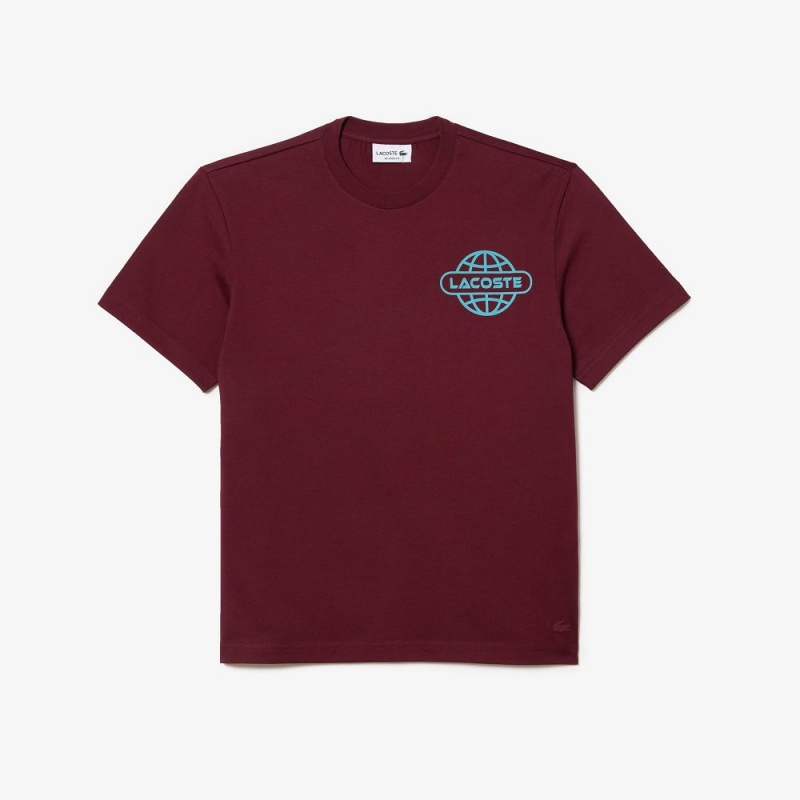 Men's Lacoste Printed Heavy Cotton Jersey T-Shirt Bordeaux | CAD689374