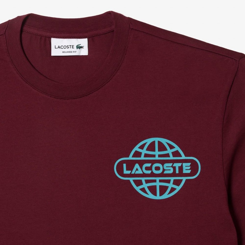 Men's Lacoste Printed Heavy Cotton Jersey T-Shirt Bordeaux | CAD689374