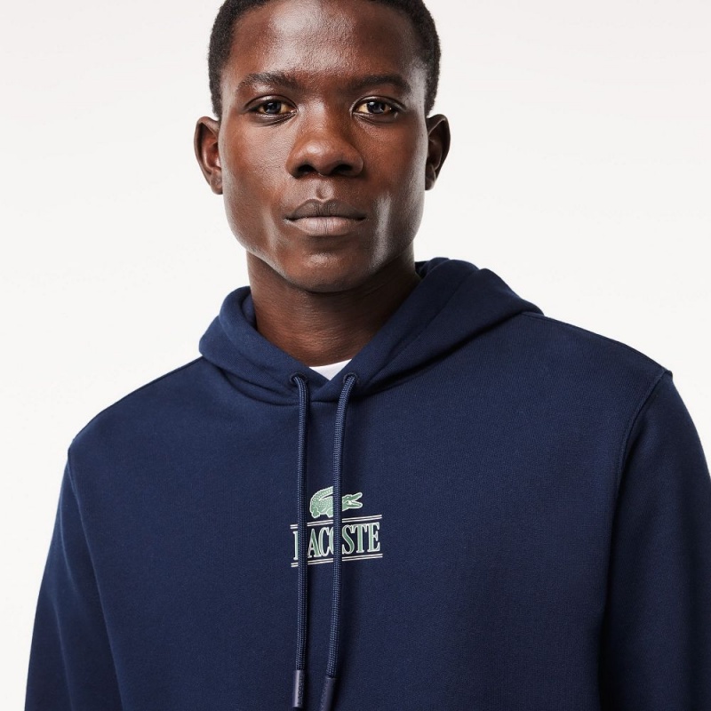 Men's Lacoste Printed Hoodie Navy Blue | PKR042516