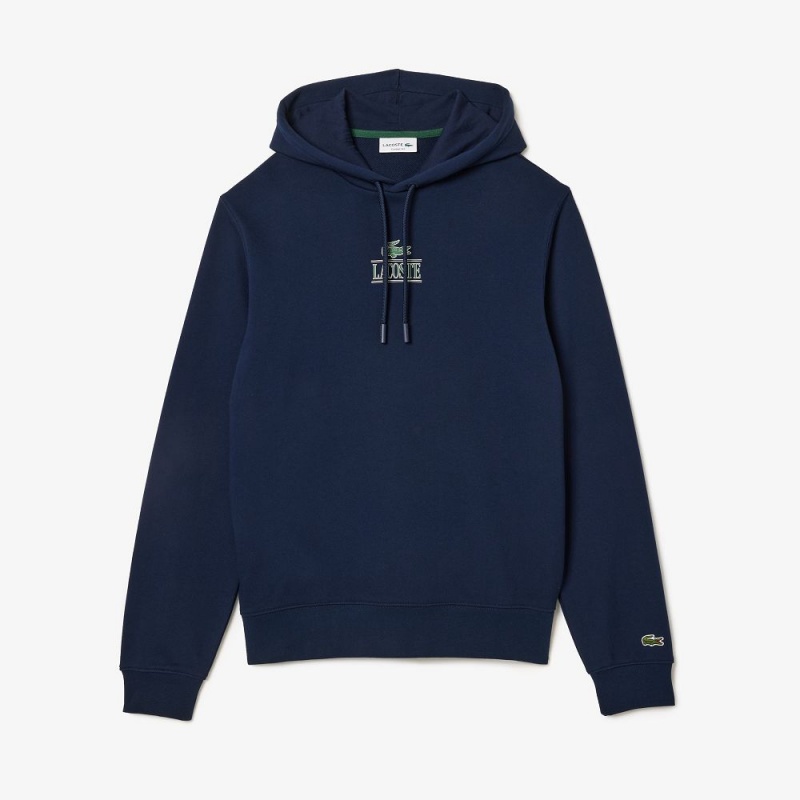 Men's Lacoste Printed Hoodie Navy Blue | PKR042516