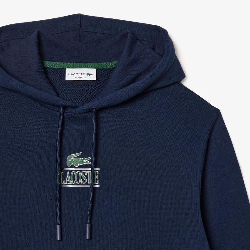 Men's Lacoste Printed Hoodie Navy Blue | PKR042516