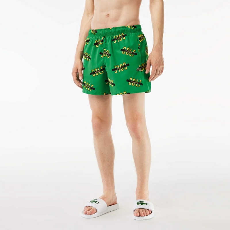 Men's Lacoste Printed Swim Trunks Green White | SOQ478963