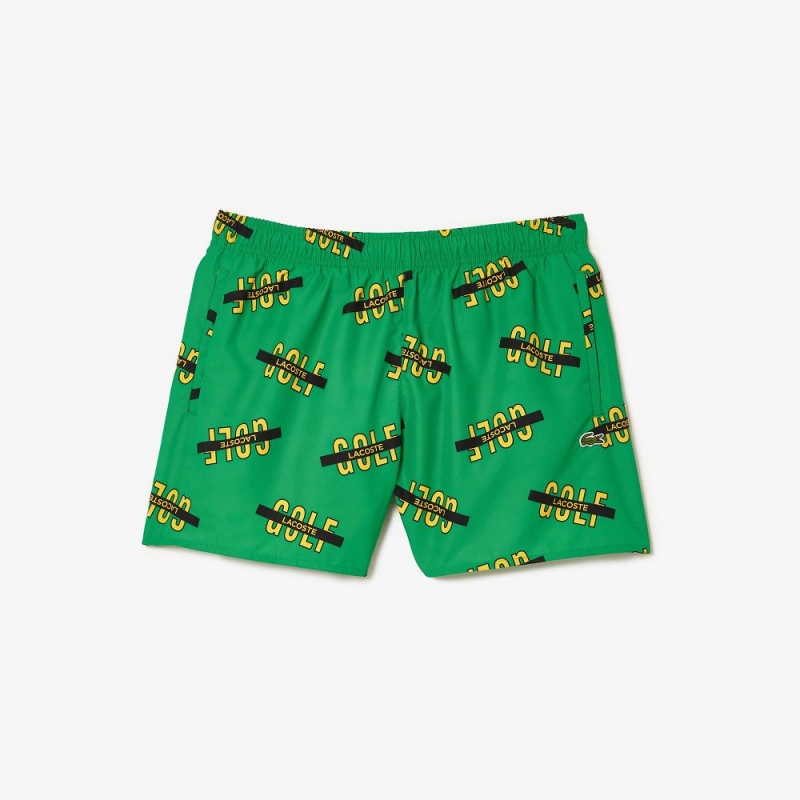 Men's Lacoste Printed Swim Trunks Green White | SOQ478963