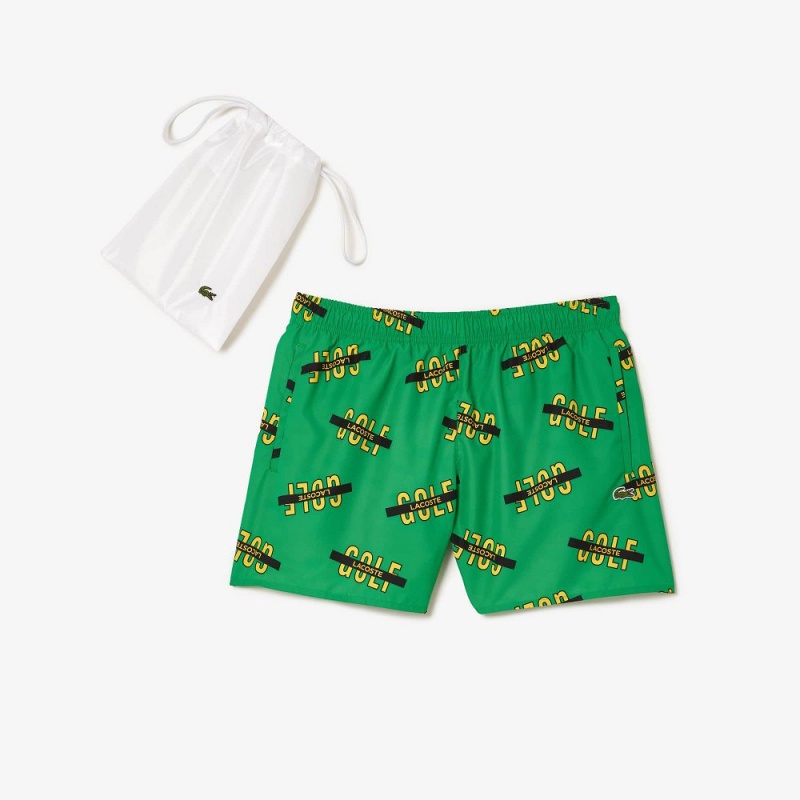 Men's Lacoste Printed Swim Trunks Green White | SOQ478963