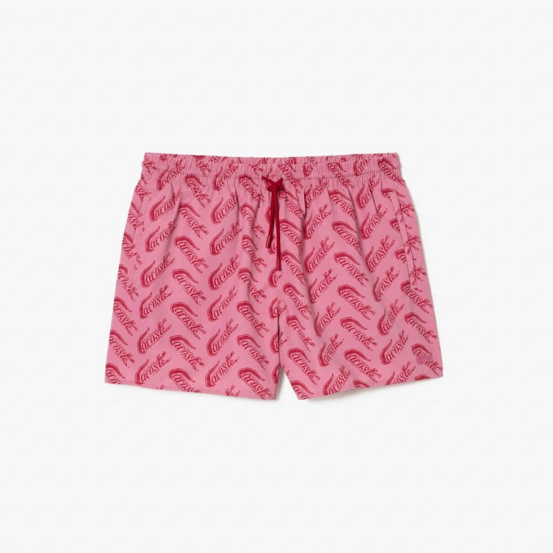 Men's Lacoste Printed Swim Trunks Red Pink | LOW387954