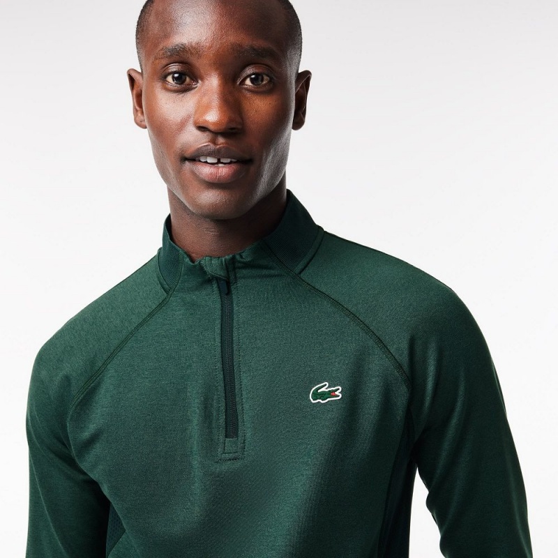 Men's Lacoste Quarter-Zip Golf Sweatshirt Dark Green Green | NGJ507964