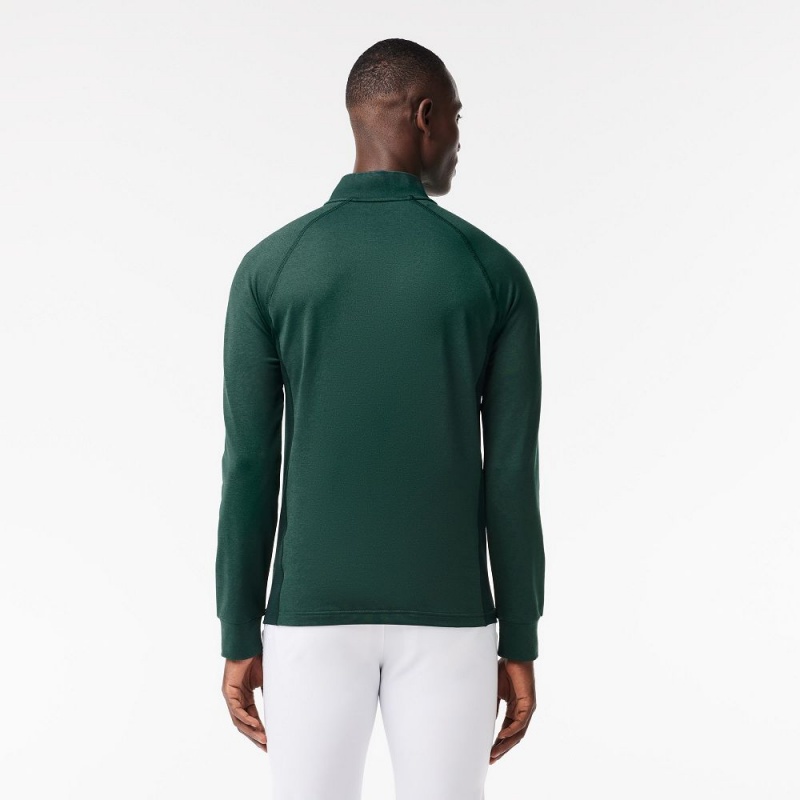 Men's Lacoste Quarter-Zip Golf Sweatshirt Dark Green Green | NGJ507964