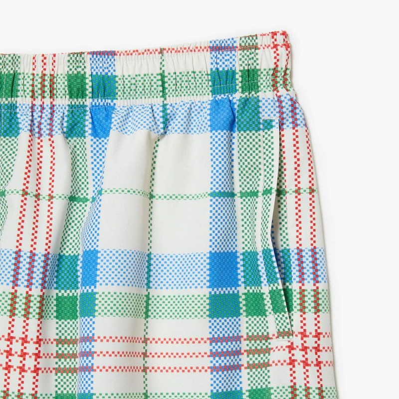 Men's Lacoste Quick-Dry Checked Swim Trunks White | TZC406732