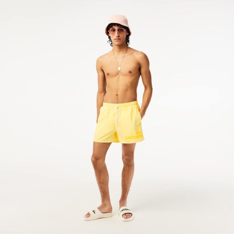 Men's Lacoste Quick-Dry Lined Swim Trunks Pastel yellow | MTC270483