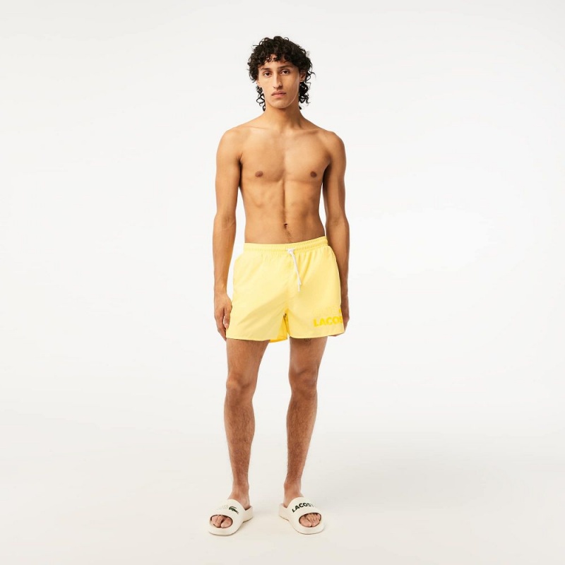 Men\'s Lacoste Quick-Dry Lined Swim Trunks Pastel yellow | MTC270483