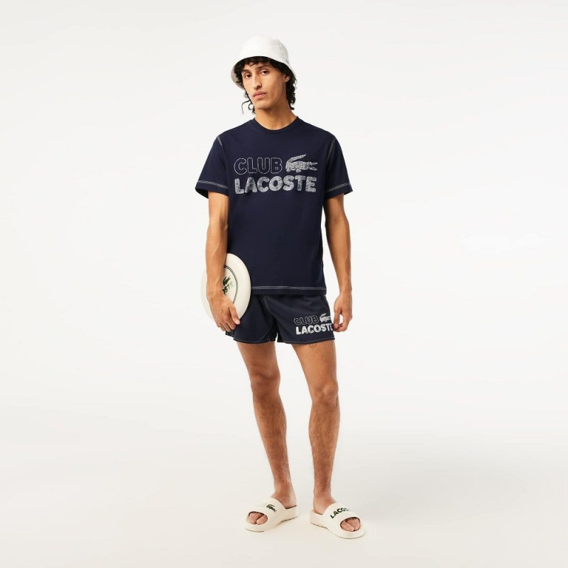 Men's Lacoste Quick-Dry Lined Swim Trunks Navy Blue | KYZ048129