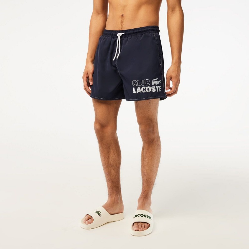 Men's Lacoste Quick-Dry Lined Swim Trunks Navy Blue | KYZ048129