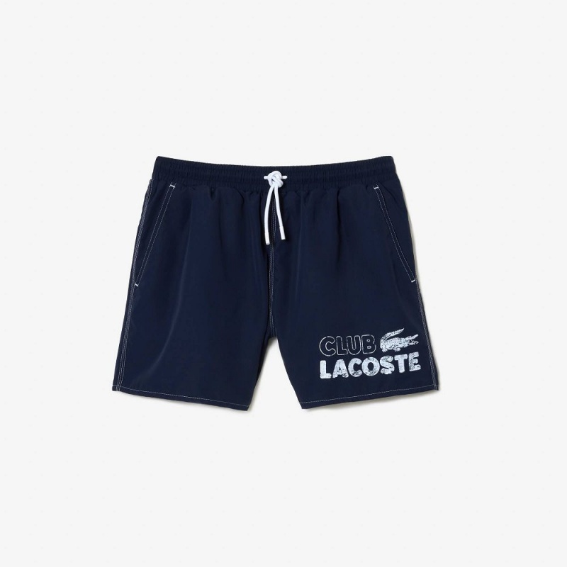 Men's Lacoste Quick-Dry Lined Swim Trunks Navy Blue | KYZ048129