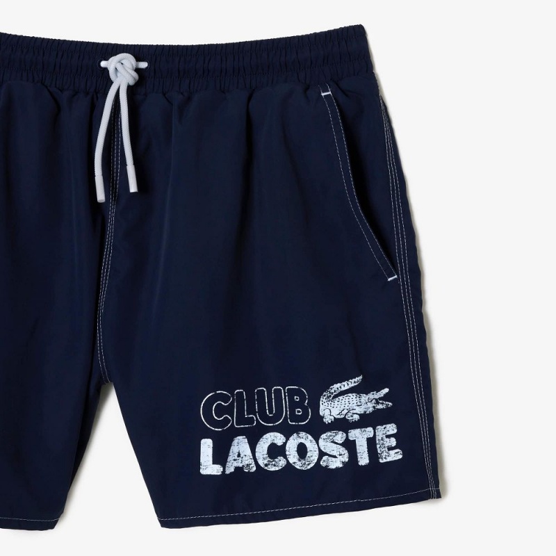 Men's Lacoste Quick-Dry Lined Swim Trunks Navy Blue | KYZ048129