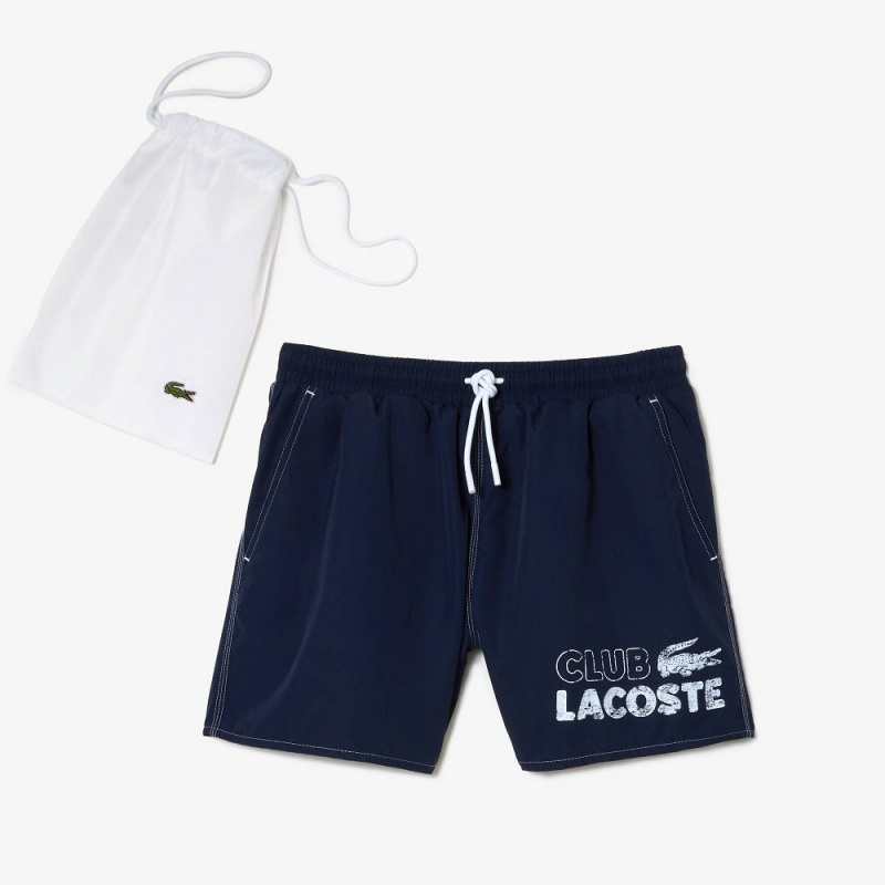 Men's Lacoste Quick-Dry Lined Swim Trunks Navy Blue | KYZ048129